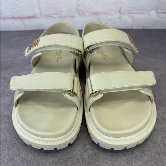 Authentic Dior Dioract Off White Sandals Gold Logo 39.5 - Picture 6 of 16